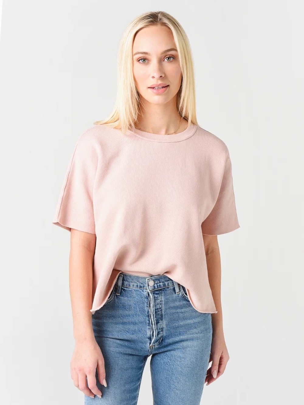 XIRENA Women's Owen Pink Short Sleeve Sweatshirt Size XS oversized